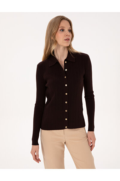 Pierre Cardin Kahverengi Slim Fit Triko Hırka 50316338-VR029