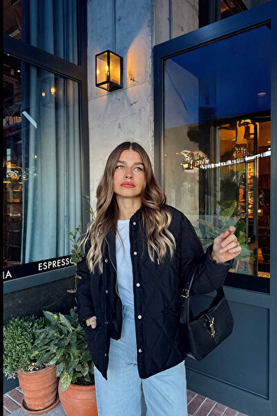 Sue Store Black Lined Hooded Quilted Coat