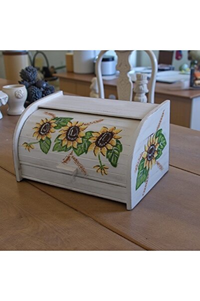 Decoratiuni Vintage Casa Retro Classic bread box, sunflower white, hand-painted, without chopper, 39 cm* 18 cm * 27 cm