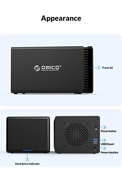Orico 5-Bay 3.5in External HDD Enclosure USB 3.0 to SATA, Up to 80TB - NS500U3