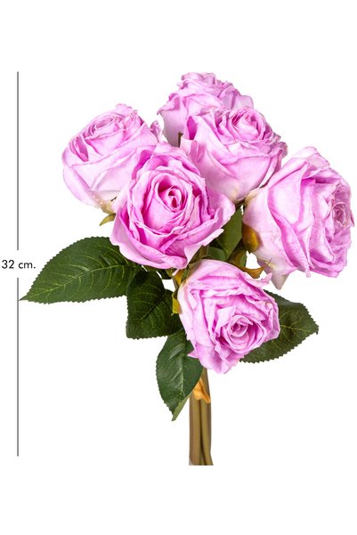 Herdekora Yapay Gül, Demet, Mor - 6 Çiçekli, 32 cm
