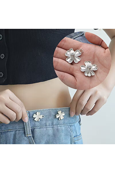 GUCSO Pantolon Beli Daraltma Aparatı, Broş, Kemer , Gümüş Renk Dört Yapraklı Yonca Bel Daraltma Çıtçıtı