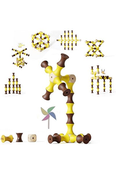 Edyfico Set of 61 wooden Montessori building blocks for children, swivel and stackable,