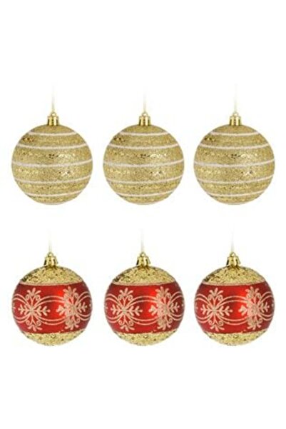 İR Christmas Bauble Set Red and Gold with Glitter Ø8 cm - 6 pcs