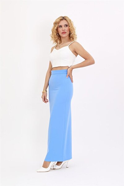 ÖNDER ÖZSOY Long Straight Narrow Skirt-Sky