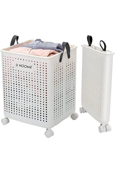 U-HOOME Collapsible Laundry Basket with Wheels & Handle — Foldable 40L Clothes Hamper