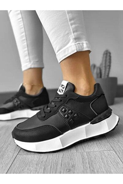 Casual Women's casual sneakers made of eco-leather, A01, Black