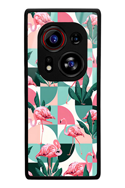 Spoyi Tecno Phantom X2 Pro Compatible Retro Flamingo Wallpaper Design Glossy Phone Case