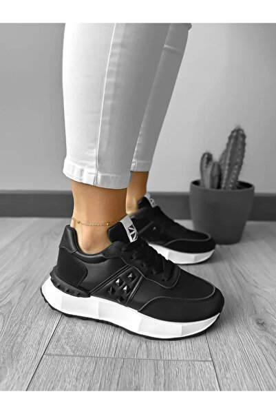 Casual Women's casual sneakers made of eco-leather, A01, Black