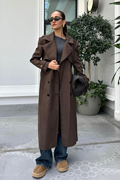 Nazliye Acı Kahve Premium Süet Trençkot