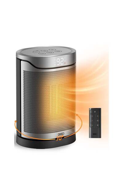 Dreo Aerotermă Atom 318,1500W,Ceramică, Termostat, Mode, Oscilare 70°,Silențioasă, Negru&Argintiu