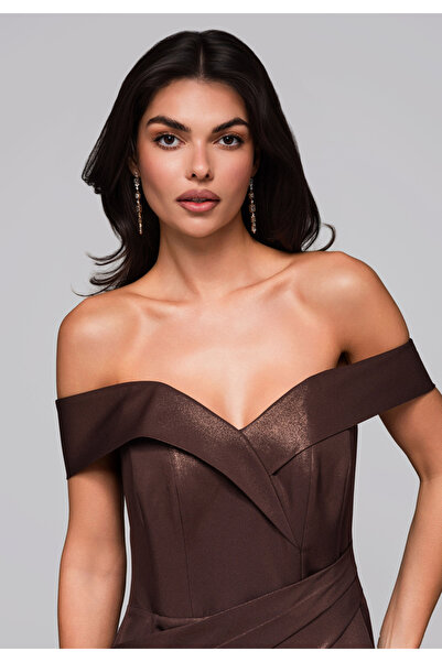 OMBRE Společenské šaty LA-OM-DLR248 - hnědé