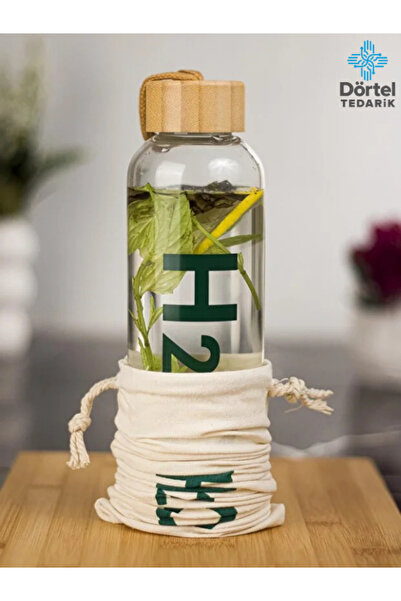 Tohana H2O Bamboo Lid Glass Flask with Cloth Case Gift 800 ml