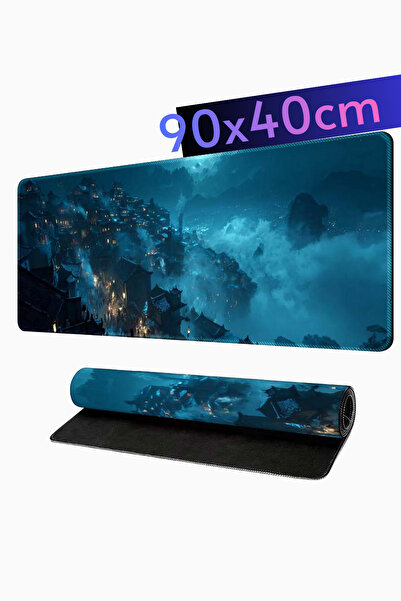 Rever لوحة ماوس مزخرفة بنمط المدينة الغامضة مقاس 90 × 40 سم، لوحة ماوس للاعبين غير قابلة للانزلاق