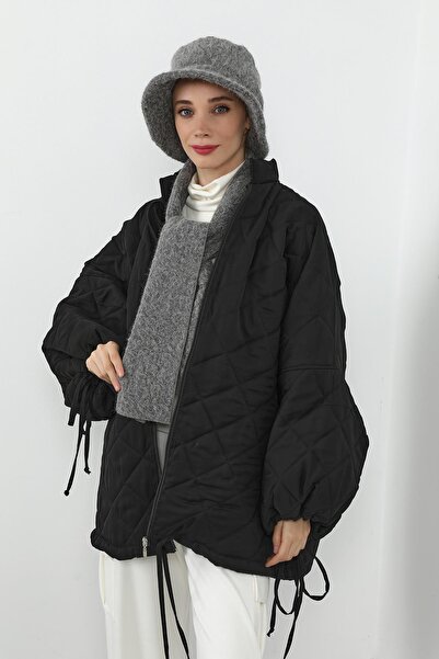 Aisha's Design Winter Furry Cashmere Bucket Hat and Scarf Set, Bat-1Tk, Gray