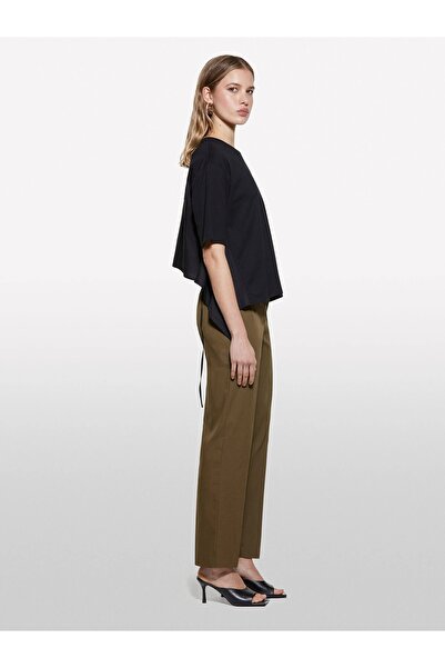 Sisley Women's Cotton Blend Side Tie High Waist Cigarette Pants 325P4Si0Lf074-Sis1C2