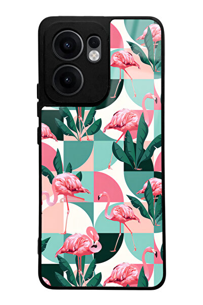 Spoyi Oppo Reno 13F Compatible Retro Flamingo Wallpaper Design Glossy Phone Case