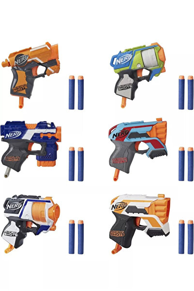 NERF Hasbro Set of 6 Nerf microblasters with 6 projectiles included, various colors