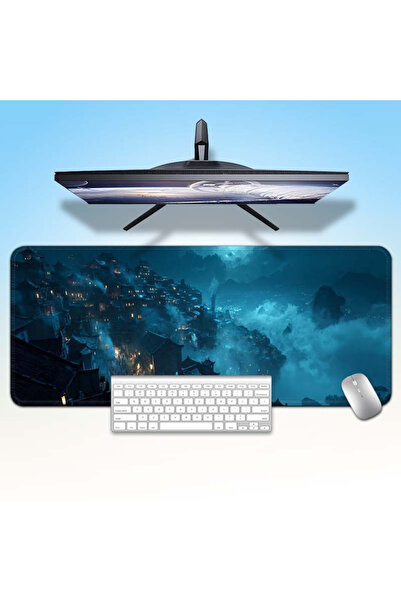 Rever Gizemli Şehir Desenli 90x40cm Mousepad Kaymaz Taban Gaming Oyuncu Mouse pad