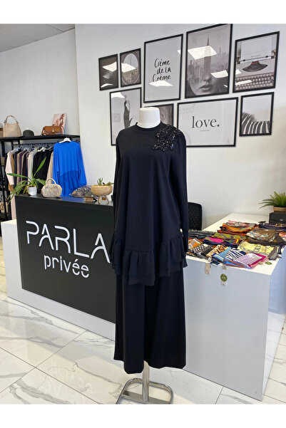 Nurcan Çetin Chiffon Detailled Double Set Black