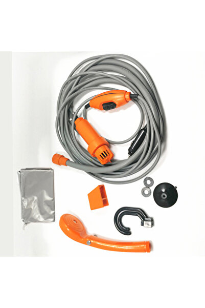 Choice دش تخييم محمول برتقالي اللون للمشي لمسافات طويلة والسفر 12 فولت ولاعة سجائر في السيارة وحمام خارجي ودش نباتي