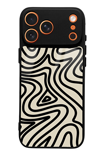 Spoyi iPhone 17 Pro Max Compatible Beige Geometric Design Glossy Phone Case