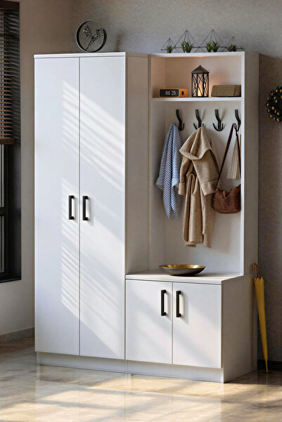 Moonlife Mobilya Grove 4 Kapaklı Askılıklı Ayakkabılık Dolabı Portmanto