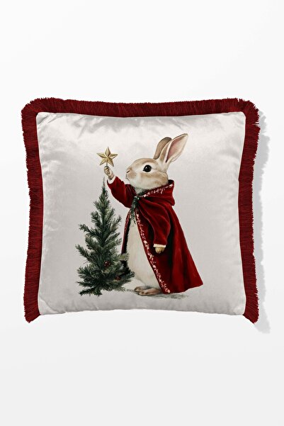 Pilloveland Fringed Throw Pillow Cover 43*43 cm - Rabbit - New Year - Christmas - New Year's Eve