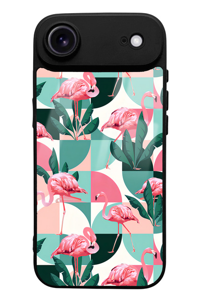 Spoyi iPhone 17 Air Compatible Retro Flamingo Wallpaper Design Glossy Phone Case