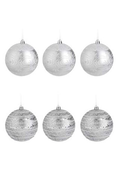 SHOPIENS Σετ Ασημένιων Χριστουγεννιάτικων Μπαλών με Ολογραφικό Γκλίτερ Ø10 cm...