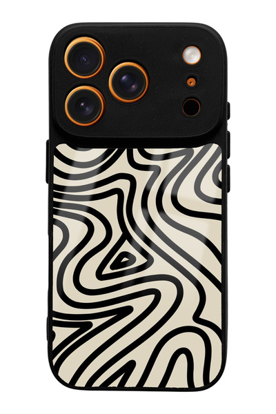 Spoyi iPhone 17 Pro Beige Geometric Design Glossy Phone Case Compatible