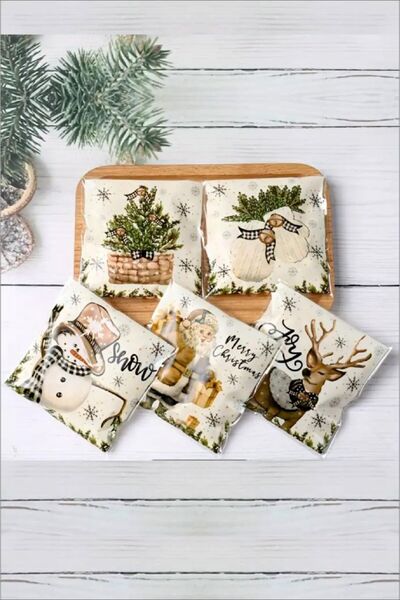 BST Yılbaşı Desenli Şeffaf Bantlı Poşet 10 Adet (10*10 cm)