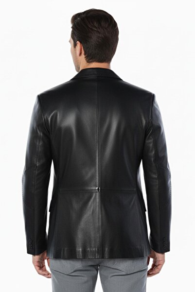 Deriderim Black Lou Men's Genuine Leather Blazer Jacket