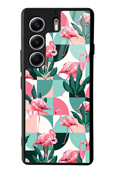 Spoyi Tecno Camon 40 Pro Compatible Retro Flamingo Wallpaper Design Glossy Phone Case