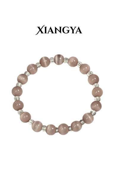 XIANGYA سوار من الخرز للسيدات - سوار من حجر عين القطة الأرجواني والكريستال لل...