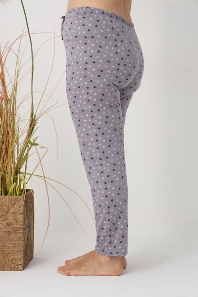 Serena Women's Big Size pajama pants, gray with colorful hearts, 85% viscose, 15% polyester