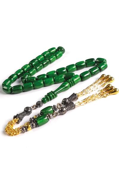 TESBİHCİBABA Special Dumpling Ring-Shaped Imame Mystic Green Squeeze Amber Prayer Beads