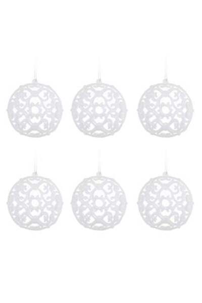 SHOPIENS Σετ από ιριδίζουσες λευκές χριστουγεννιάτικες μπάλες με διάτρητο σχέ...