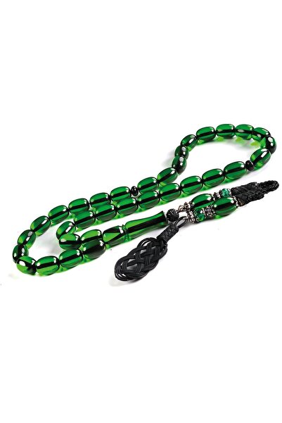 TESBİHCİBABA Black Bafon Kazaz Night Green Crimped Amber Prayer Beads