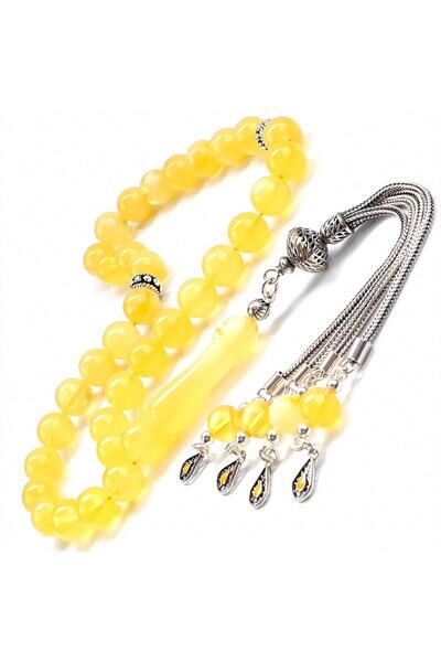 TESBİHCİBABA Certified Drop Amber Prayer Beads with Smoky Structure