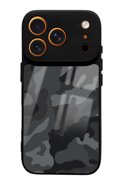 Spoyi iPhone 17 Pro Black Camouflage Design Glossy Phone Case