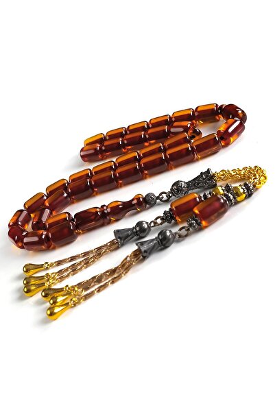 TESBİHCİBABA Large Size Capsule Chestnut Color Tightening Amber Prayer Beads