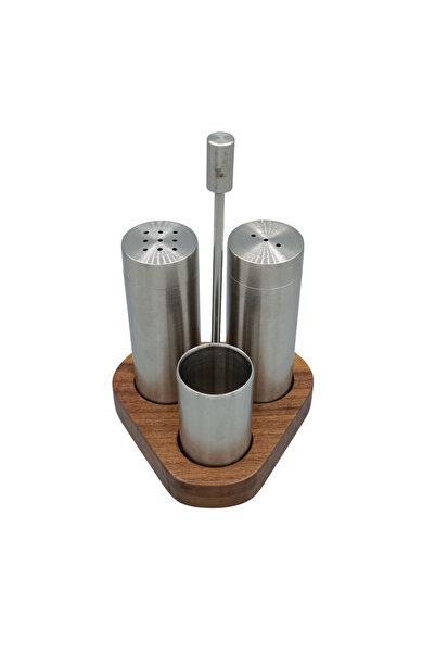 MCT Ahşap - Üçgen Tuzluk, Karabiberlik, Kürdanlık Cilalı Ceviz