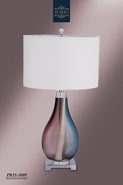 Porio Kumaş Başlıklı Mavi Pembe Cam Salon Yatak Odası Abajur Aydınlatma Masa ...
