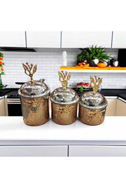 Bakır Center Copper Spice Bowl Set of 3 Japanese Rose Silver Color Seasoning Bowl Set Copper Hammered Copper Storage Container