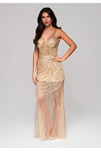 OMBRE Společenské šaty LA-OM-DLR244 zlaté