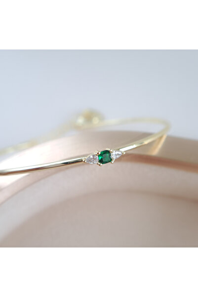 Norevia Özel Seri Yeşil Taşlı Kelepçe Bileklik