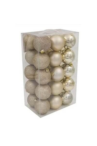 SHOPIENS Set Globuri de Crăciun Bej Șampanie Ø7 cm - 30 buc (mate, strălucitoare și sclipici)