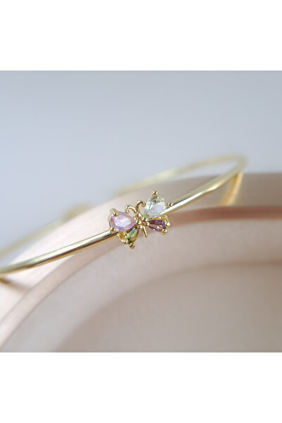 Norevia Özel Seri Renkli Zirkon Taşlı Kelebek Figür Kelepçe Bileklik