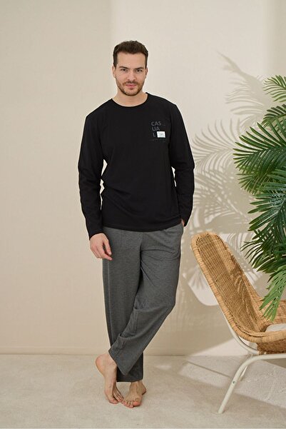 FORMO Чоловічий 100% бавовняний комплект піжами з довгими рукавами та принтом